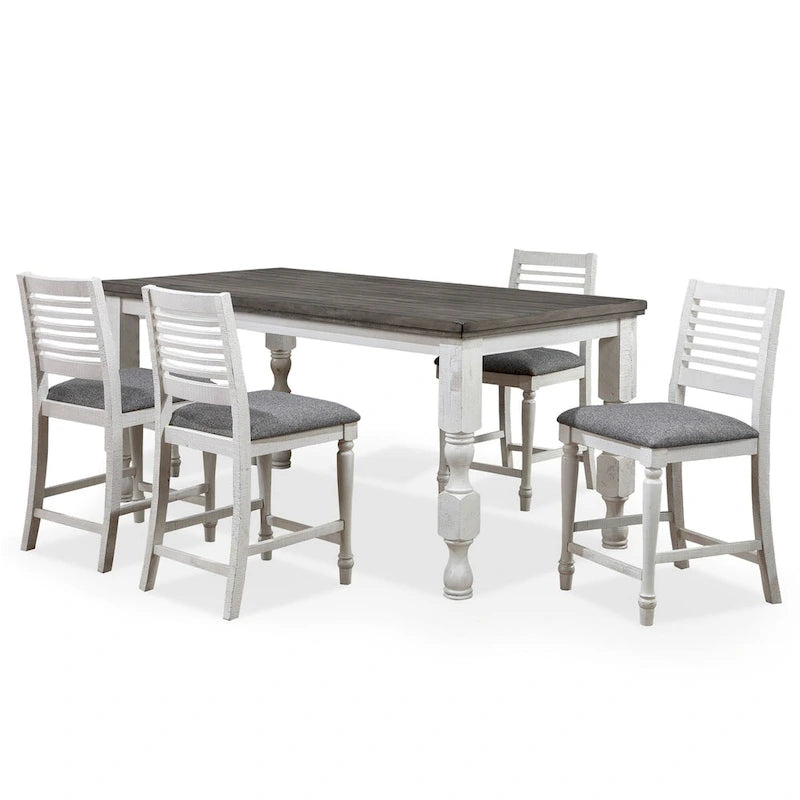 Ensemble de salle à manger 5 pièces Ionessa Farmhouse en bois blanc antique, hauteur comptoir, par Furniture of America