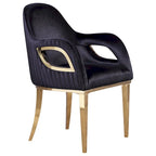Fauteuil d'appoint luxueux en velours noir avec accoudoirs œil-de-renard