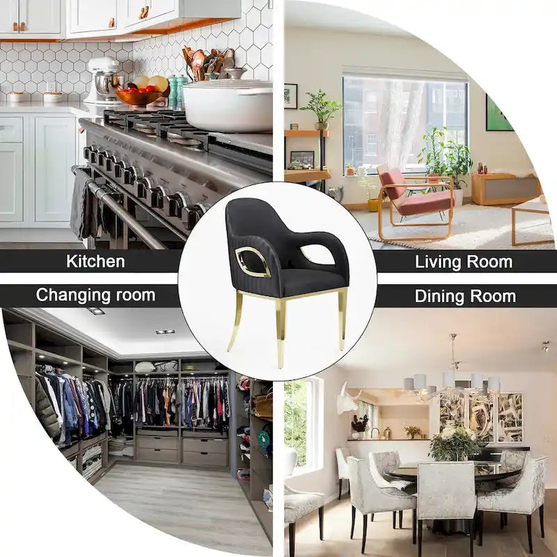 Fauteuil d'appoint luxueux en velours noir avec accoudoirs œil-de-renard