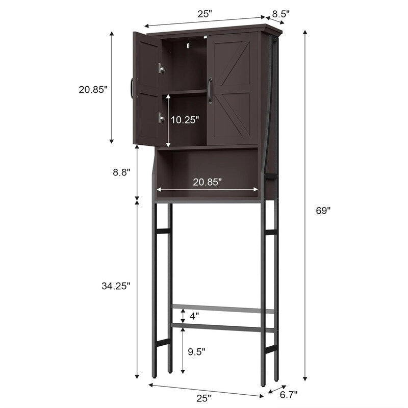 Armoire de rangement à installer au-dessus des toilettes - 8,5 cm (P) x 25 cm (L) x 69 cm (H)