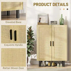 Buffet HOMCOM, meuble de cuisine, meuble bar à café avec 2 portes en rotin et étagères réglables