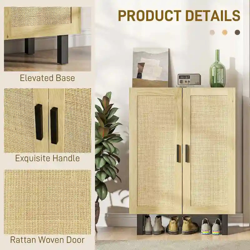 Buffet HOMCOM, meuble de cuisine, meuble bar à café avec 2 portes en rotin et étagères réglables