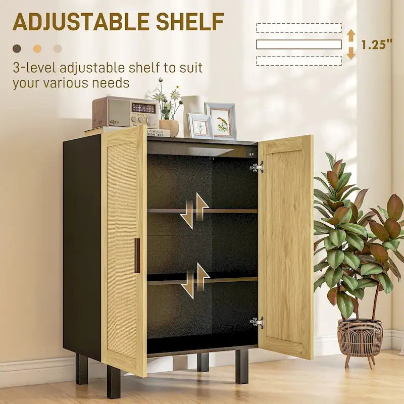 Buffet HOMCOM, meuble de cuisine, meuble bar à café avec 2 portes en rotin et étagères réglables