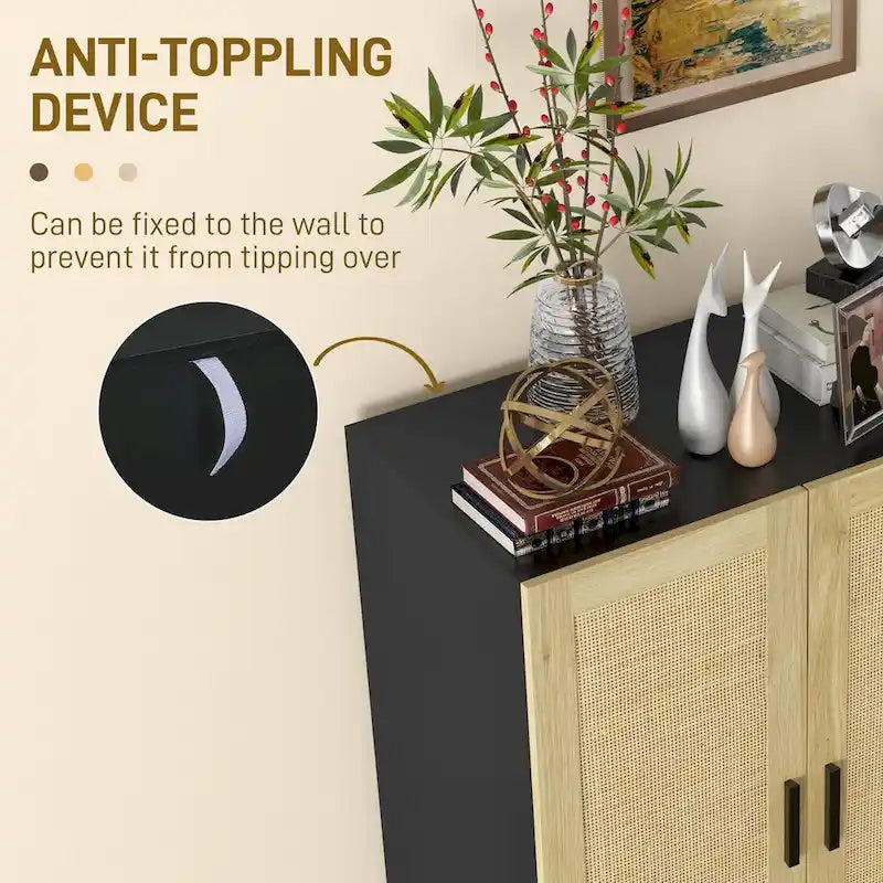 Buffet HOMCOM, meuble de cuisine, meuble bar à café avec 2 portes en rotin et étagères réglables