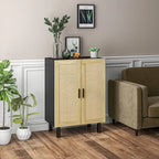 Buffet HOMCOM, meuble de cuisine, meuble bar à café avec 2 portes en rotin et étagères réglables