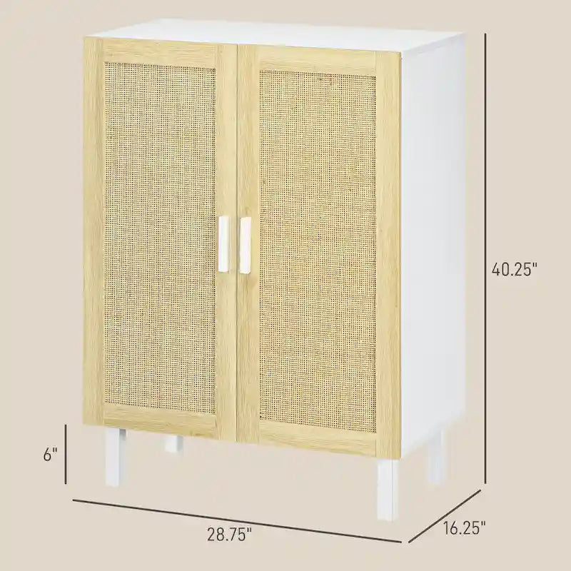 Buffet HOMCOM, meuble de cuisine, meuble bar à café avec 2 portes en rotin et étagères réglables