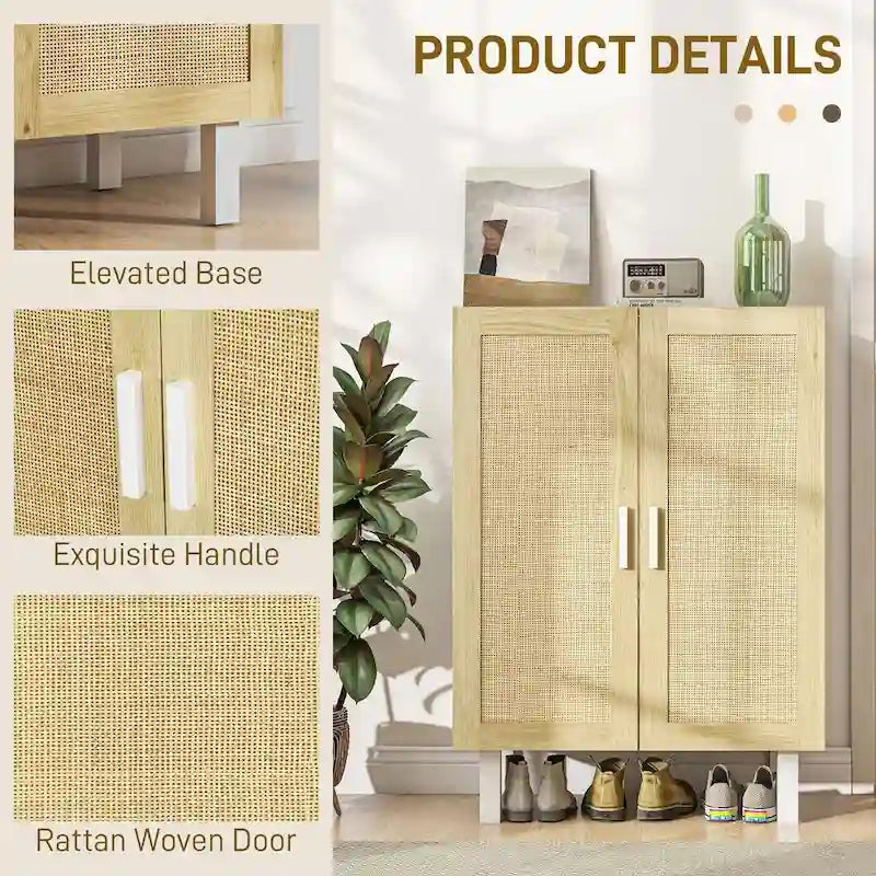 Buffet HOMCOM, meuble de cuisine, meuble bar à café avec 2 portes en rotin et étagères réglables