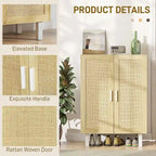 Buffet HOMCOM, meuble de cuisine, meuble bar à café avec 2 portes en rotin et étagères réglables