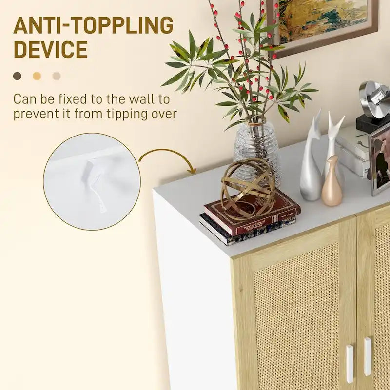 Buffet HOMCOM, meuble de cuisine, meuble bar à café avec 2 portes en rotin et étagères réglables