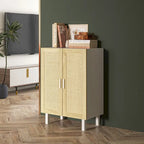 Buffet HOMCOM, meuble de cuisine, meuble bar à café avec 2 portes en rotin et étagères réglables