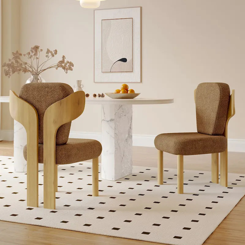 Chaises de salle à manger Corvus Delhi Teddy en tissu avec pieds en bois (lot de 2)