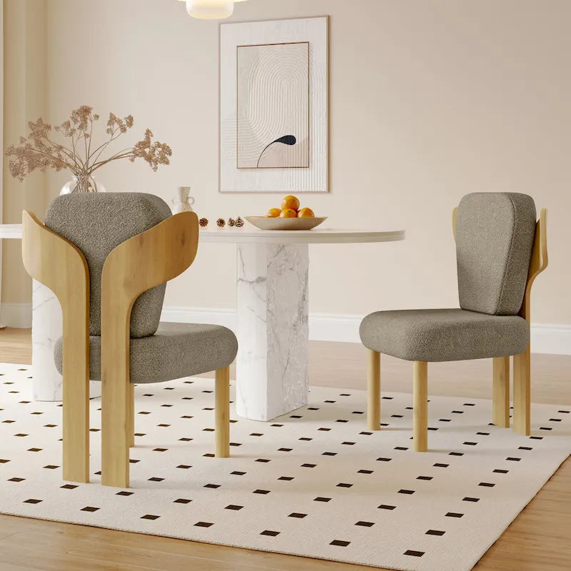 Chaises de salle à manger Corvus Delhi Teddy en tissu avec pieds en bois (lot de 2)