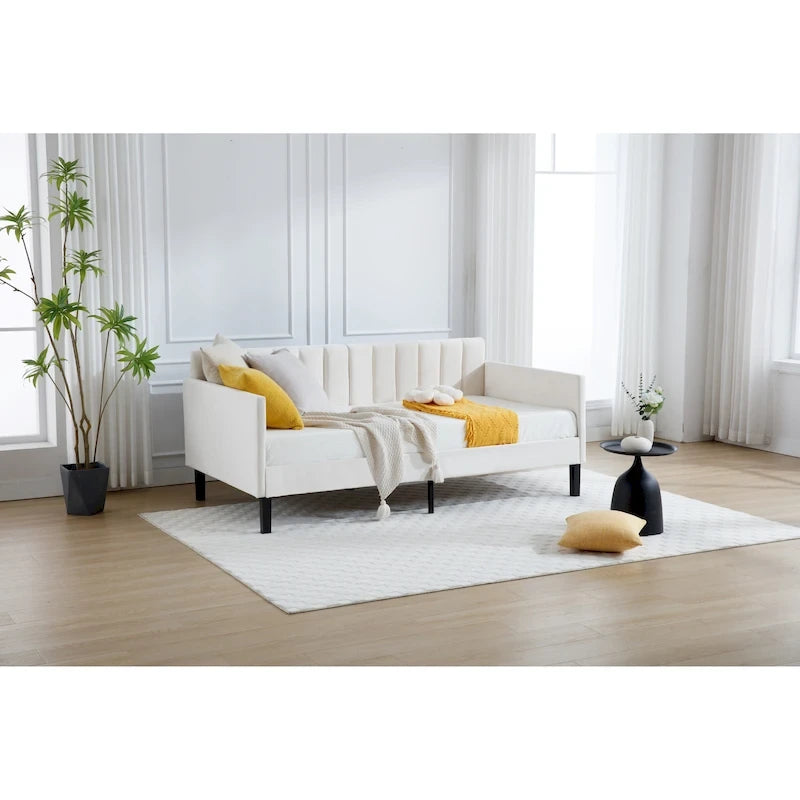 Lit de jour Epiphyllum moderne pour une personne avec dossier capitonné côtelé par Christopher Knight Home