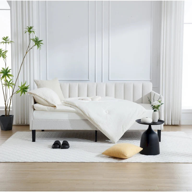 Lit de jour Epiphyllum moderne pour une personne avec dossier capitonné côtelé par Christopher Knight Home