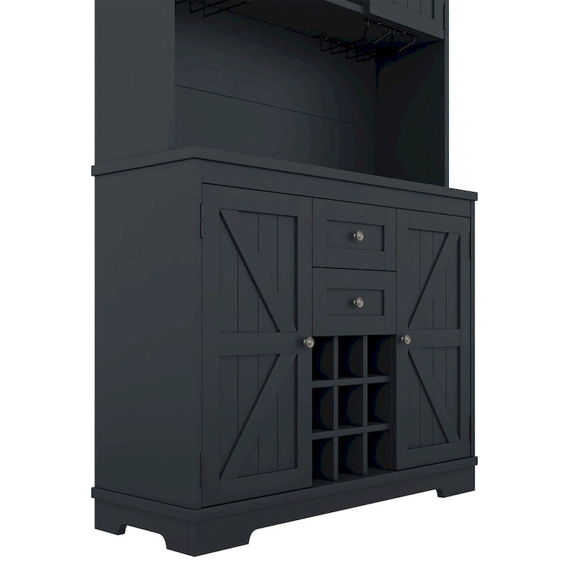 Meuble bar de cuisine avec rangement, meuble à vin de style campagnard avec tiroirs, étagères et placards, buffet avec casiers à vin et à verres
