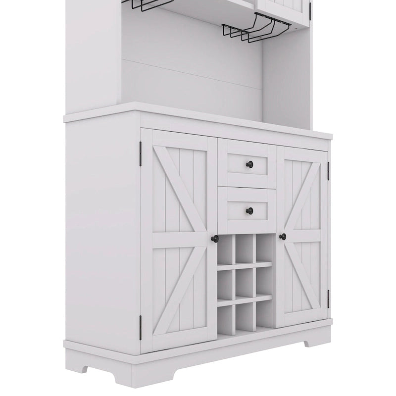 Meuble bar de cuisine avec rangement, meuble à vin de style campagnard avec tiroirs, étagères et placards, buffet avec casiers à vin et à verres