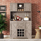 Meuble bar de cuisine avec rangement, meuble à vin de style campagnard avec tiroirs, étagères et placards, buffet avec casiers à vin et à verres